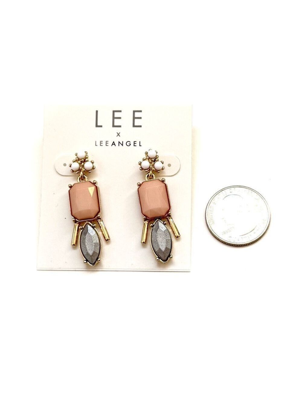 Lee Angel Neiman Marcus Pink & Gray Gold Contemporary Drop Earrings NWT